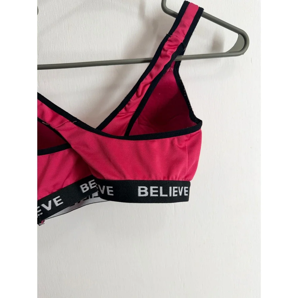Believe Pink Sports Bra Padded Criss Cross Back Activewear Fuchsia Medium